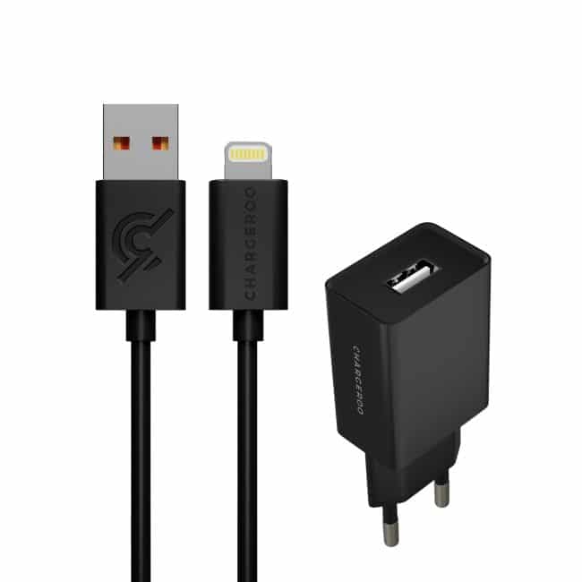 Chargeroo Lightning Kabel zwart met oplader